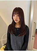 レイヤーカット/ハッシュカット/レイヤーロング/前髪カット/赤髪