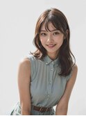 ◎前髪パーマ レイヤーロング 黒髪 グレーベージュ 小顔
