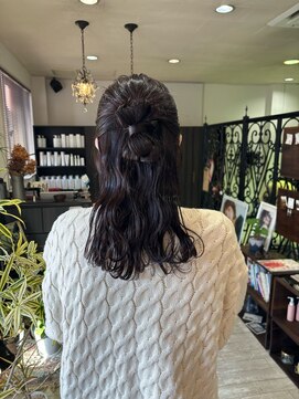 マイ ヘア デザイン 岡崎(MY hair design) なみなみウェーブ黒髪暗髪艶カラーハーフアップ20代30代40代50代