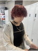アンニュイ感　mixパーマ　赤髪
