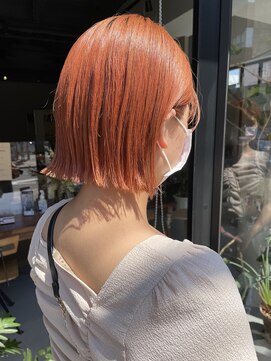 ヘアー アイス ルーチェ(HAIR ICI LUCE) パツっとボブ オレンジカラー オレンジベージュ 担当山中