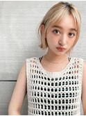 前髪マチルダボブピンクベージュインナーグレージュレイヤーボブ