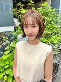 デザインカラーレイヤーカットウェットヘア夏オリーブベージュ