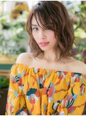 斜めバング小顔根元パーマミディアムレイヤーc720代30代40代
