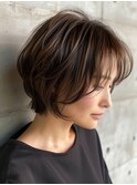 【40代50代60代】大人丸みショートボブ/前髪あり/白髪ぼかし