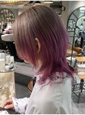 ウルフカット　ダブルカラー　グラデーションカラー　ピンク