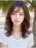 大人可愛い艶髪秋色カラーくすみベージュロングレイヤー