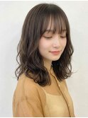 ミディアムパーマ/夏カラー/コテ巻き風/小顔こなれ感