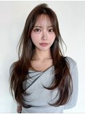 顔周りレイヤー韓国ヘアロング前髪カット_F21250