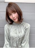 春夏カラーココアブラウン柔らか艶見えカラーで大人ウルフボブ