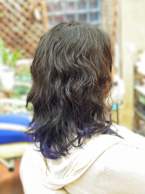 ゆるふわパーマ＆カラー（紫色）