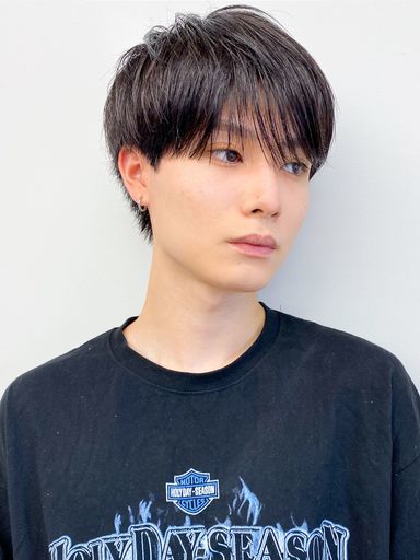 爽やかメンズ☆無造作ツーブロックマッシュナチュラル黒髪：L206136202