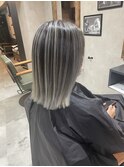 バレイヤージュ、ハイライト、レイヤーロング、グレーベージュ