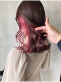 インナーカラーピンク　インナーカラーボブ