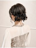 可愛いふんわりヘアセット編み込みツインシニヨンヘアアレンジ