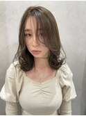 レイヤーカットミディアム顔周りレイヤー韓国オリーブベージュ