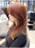 かきあげ前髪 レイヤーカット オレンジカラー