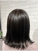 大人可愛い小顔ジャギーボブ似合わせオリーブベージュボブ