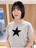 "久保田"透け感カラー切りっぱなしミニボブ縮毛矯正ストレート