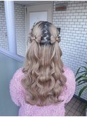 ウェーブ巻き リボンヘア 編み込み ライブヘア