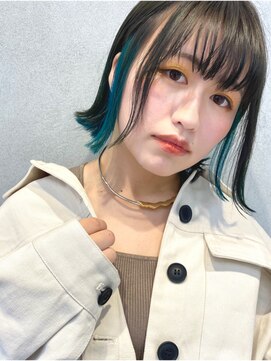 ニューヨークニューヨーク 桂店(NYNY) ■切りっぱなしボブ×ターコイズグリーンインナー