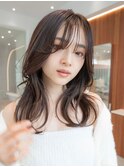 ミディアムレイヤー/大人可愛い/髪質改善/シースルーバング