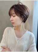 クールショート/ピンクベージュ/カーテンバング/顔周りカット