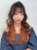 ユーフォリア 渋谷グランデ(Euphoria SHIBUYA GRANDE) デザインカラー　前髪　韓国ヘア　ヨシンモリ　オレンジ