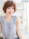 ミルクティーピンクゆるふわフェザーショートh4越谷20代30代40代