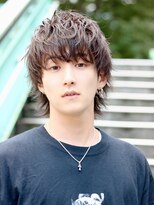 ネイビー(NAVY)&nbsp;顔周りローライトのデザインカラー×ウルフマッシュ