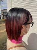 ボブ×レッドカラー/グラデーションカラー/バレイヤージュ/艶髪
