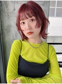 【阿形】顔周り姫カットレイヤー×ブリーチなしチェリーレッド