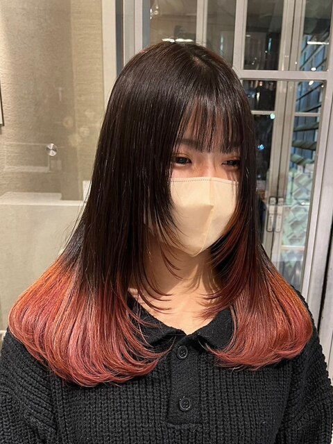 裾カラー/オレンジピンク/丸みロング