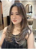 ■デザインカラーレイヤーカットウェットヘアオリーブベージュ