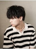フェザーパーマ/ブルーブラック/刈り上げセンターパート[新宿]