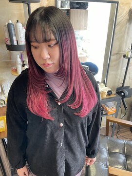 ラル(Lull) ワンホンレイヤー×黒赤ピンクバレイヤージュ/髪質改善/個室