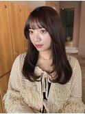 イメチェン 美髪 ワイドバング 前髪 暗めカラー レイヤー