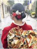 成人式アップスタイルヘアセットカチモリお団子アレンジ