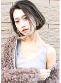 外国人風 透明感 耳掛けボブ ハイライト グレージュ白髪ぼかし可