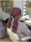 編み込みとリボンのツインスタイル