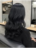 黒髪　ゆるふわパーマ　ブルーブラック