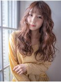 ゆる巻きロングヘアスタイル×ピンクブラウンカラー◎30代40代