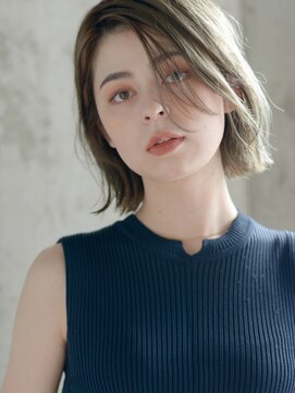 エムクランメイクス 原宿 表参道(m.clan MAKE'S) 大人かわいいミニウルフくすみブルーデジタルパーマ前髪ボブ