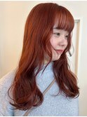 暖色系カラー オレンジカラー 韓国ヘア 顔周りレイヤーカット