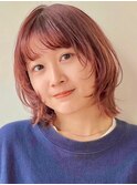 顔まわりレイヤー/くびれヘア/アプリコットオレンジ夏/20代/30代