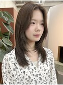 栄カットカラー透明感ナチュラルロング　オリーブベージュ
