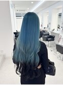 ターコイズブルー×裾カラーロング【森谷心春】