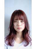 小顔レイヤーカットピンクベージュ
