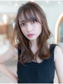 大人かわいい前髪セシルカットココアブラウンフリンジウェーブ