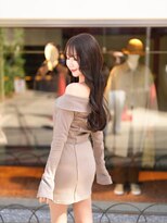 アム 表参道(am)&nbsp;小顔薄めバンググレージュレイヤーロング前髪パーマ黒髪